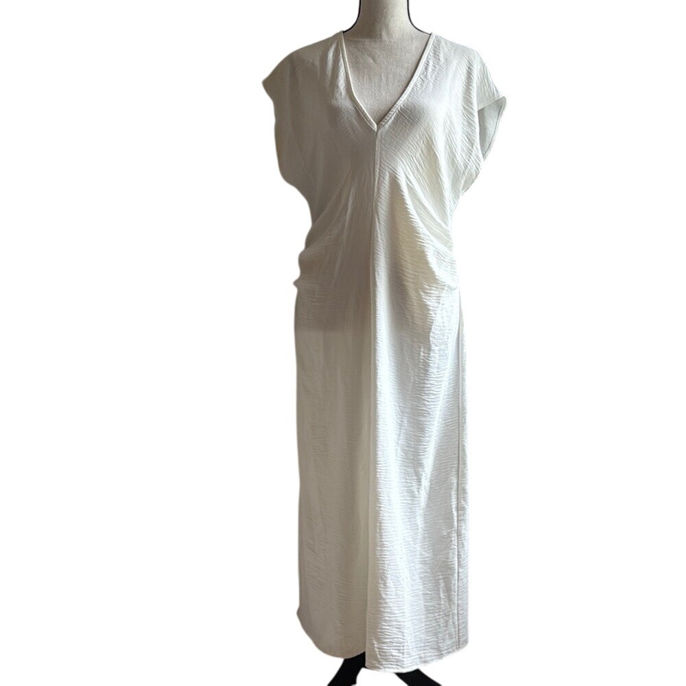 ZARA Women's Chic Maxi Dress Pool Beach Swim‎ Coverup — Medium White v-neck
